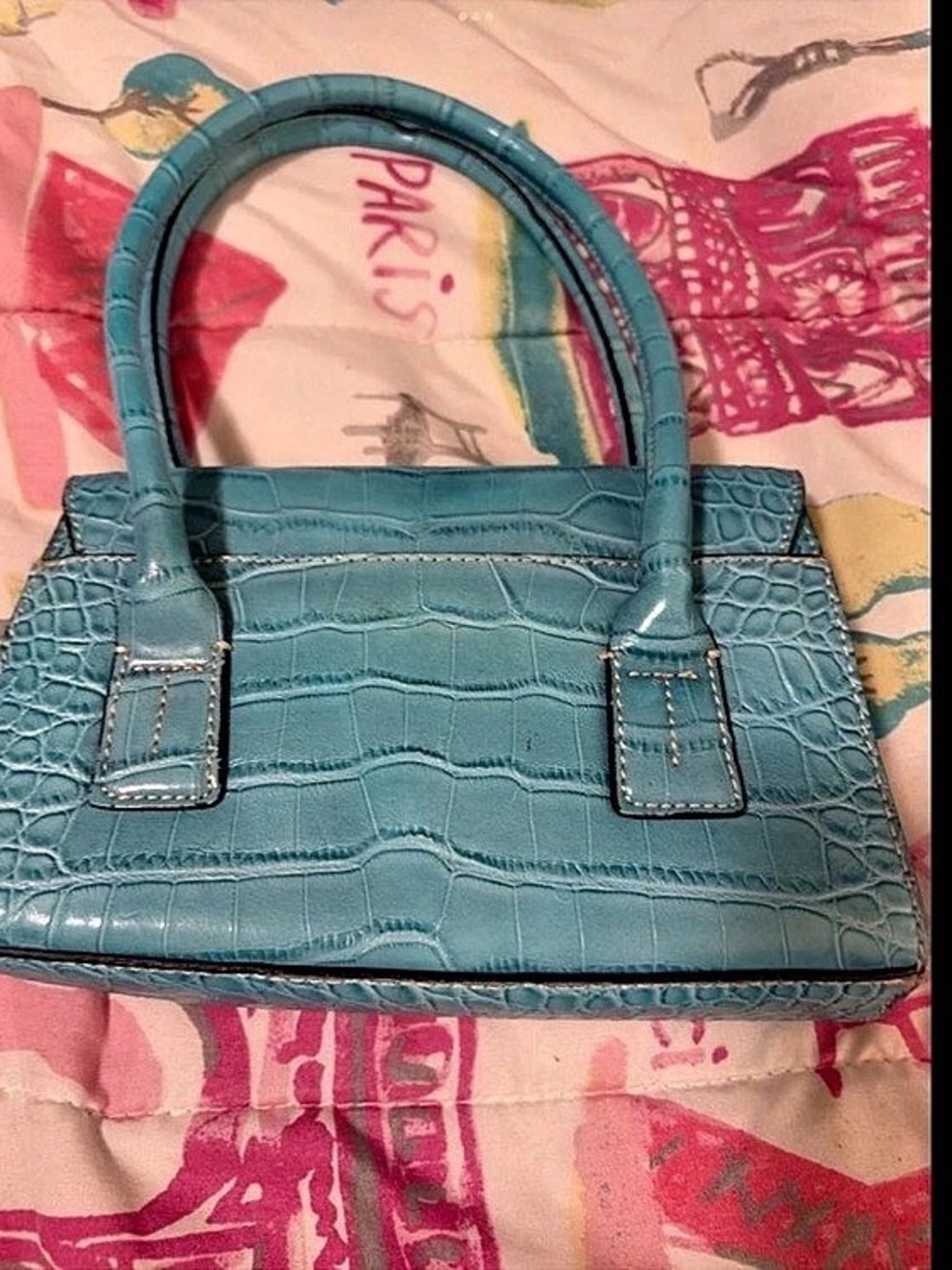Crocodile-Embossed Satchel in Blue